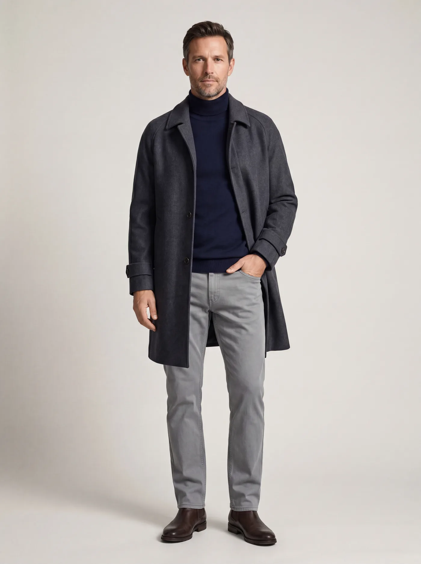 Charcoal long Merino wool coat from House of Vinterberg