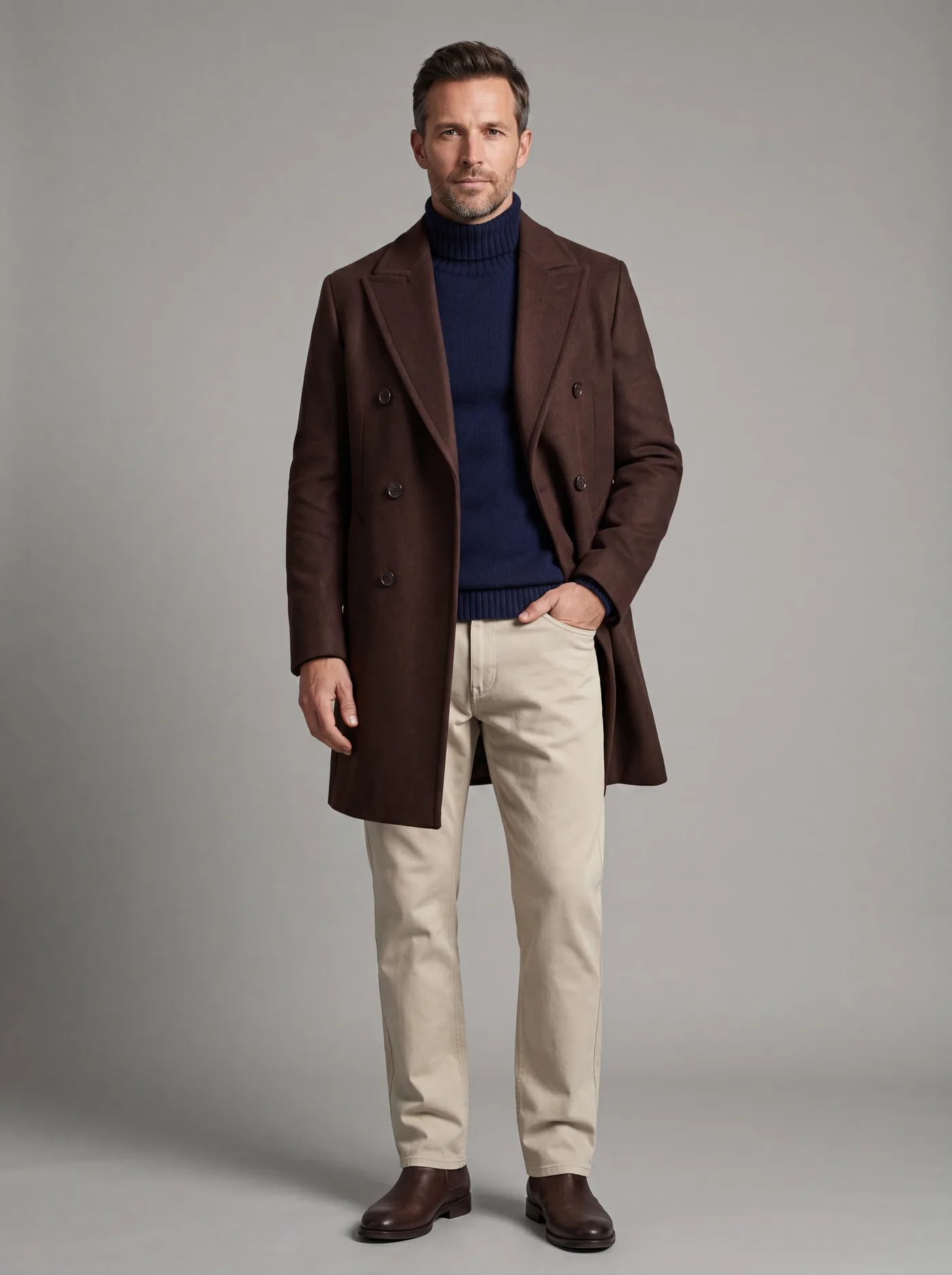 Dark brown double-breasted wool coat from House of Vinterberg