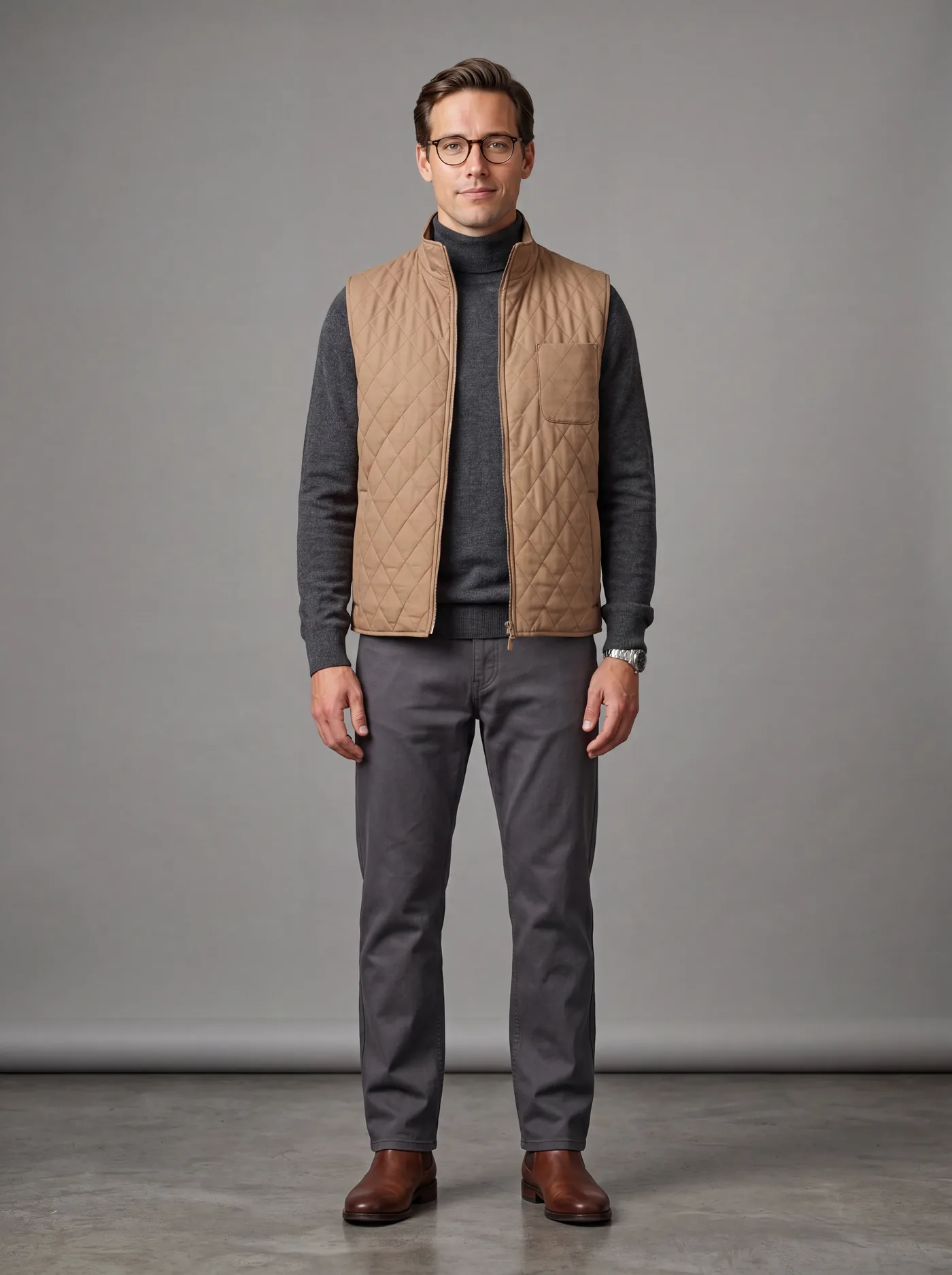 Camel quilted gilet from House of Vinterberg