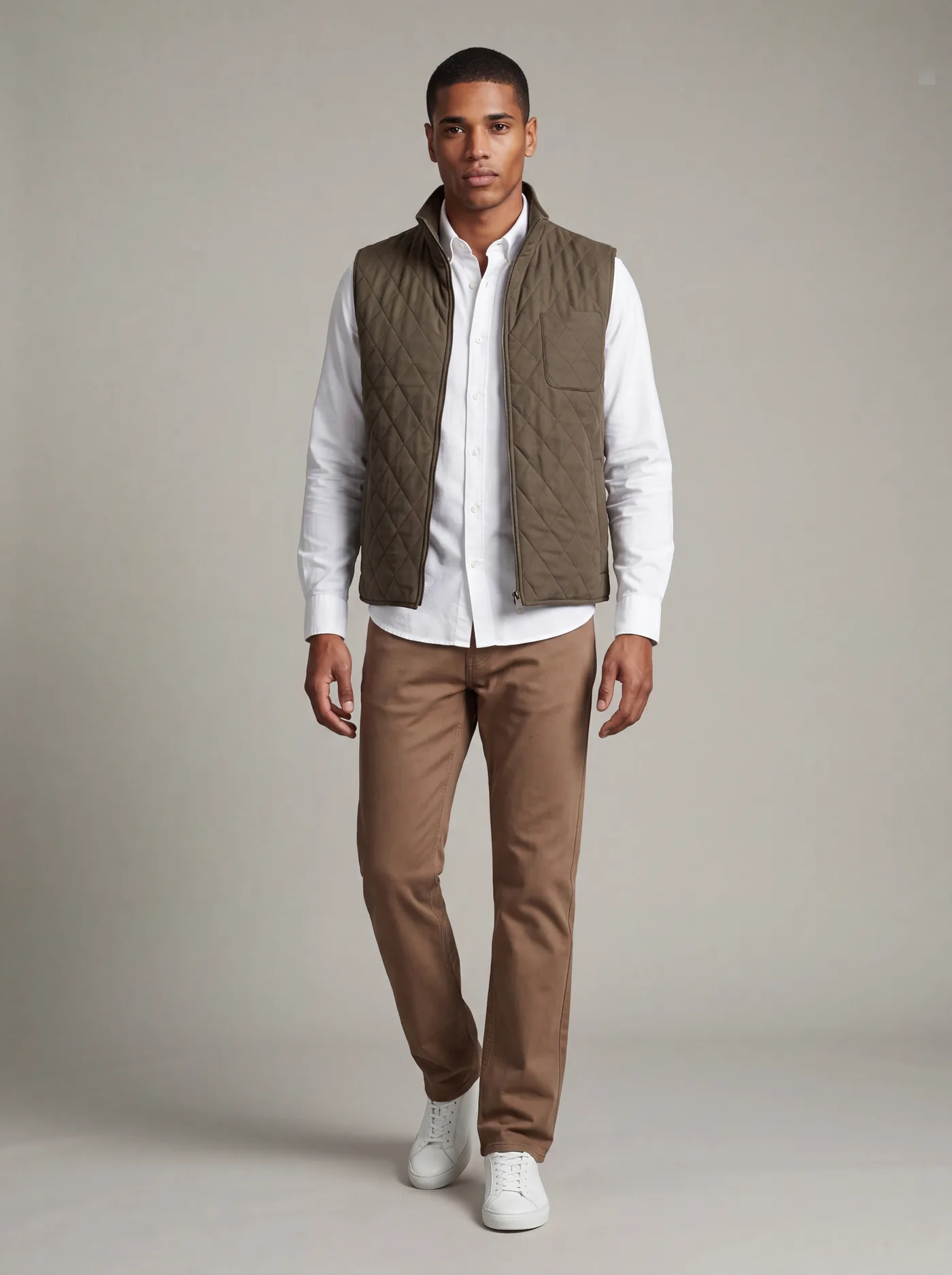 Dark olive quilted gilet from House of Vinterberg