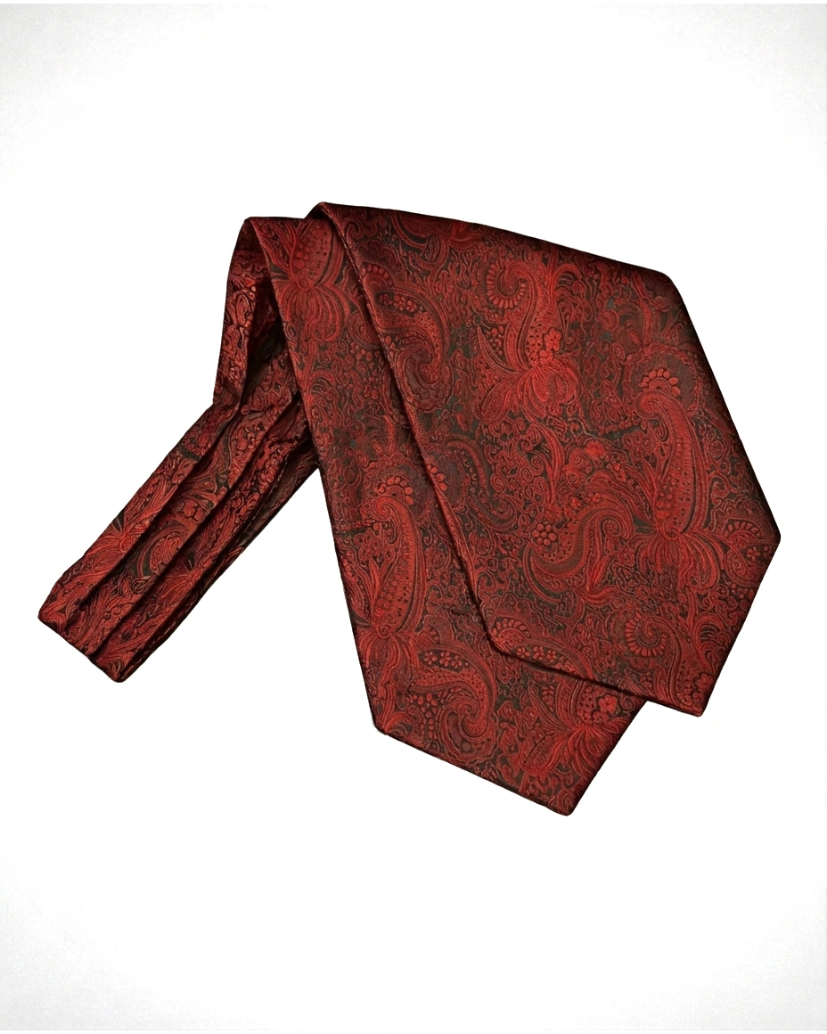 Crimson silk ascot from House of Vinterberg